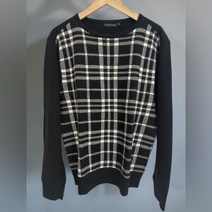 Classic Black and White Plaid Men's Cardigan